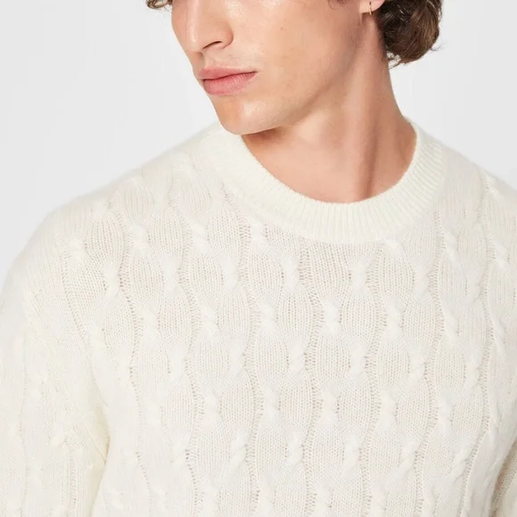 Cashmere Cable Crewneck Sweater - New With Tags - NEVER WORN - Ivory